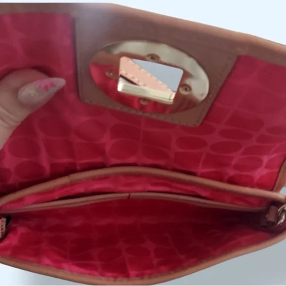 KATE SPADE VTG Pink Poly & Leather Woven Turn Lock Chain Clutch Shoulder Handbag - Picture 5 of 7